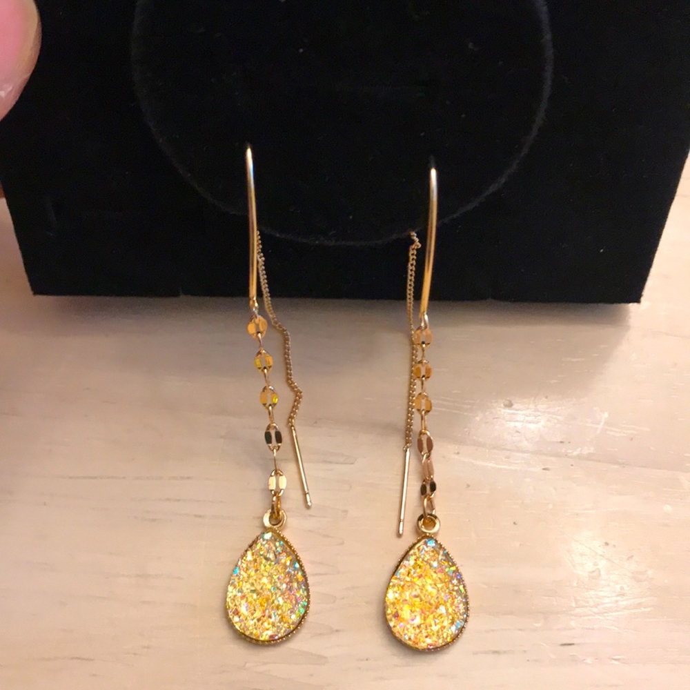 Multi color golden faux druzy dangle earrings